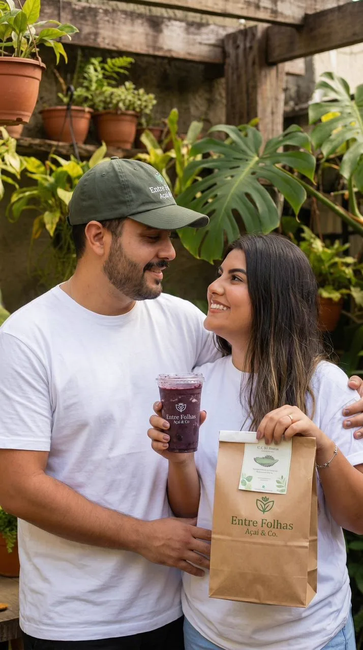 Tati e David — fundadores do Entre Folhas Açaí
